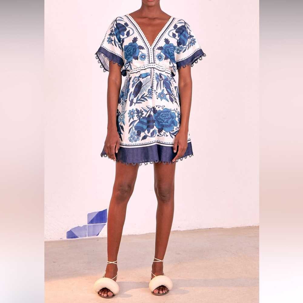 🦜Farm Rio🦜Tropical Tiles Mini Dress